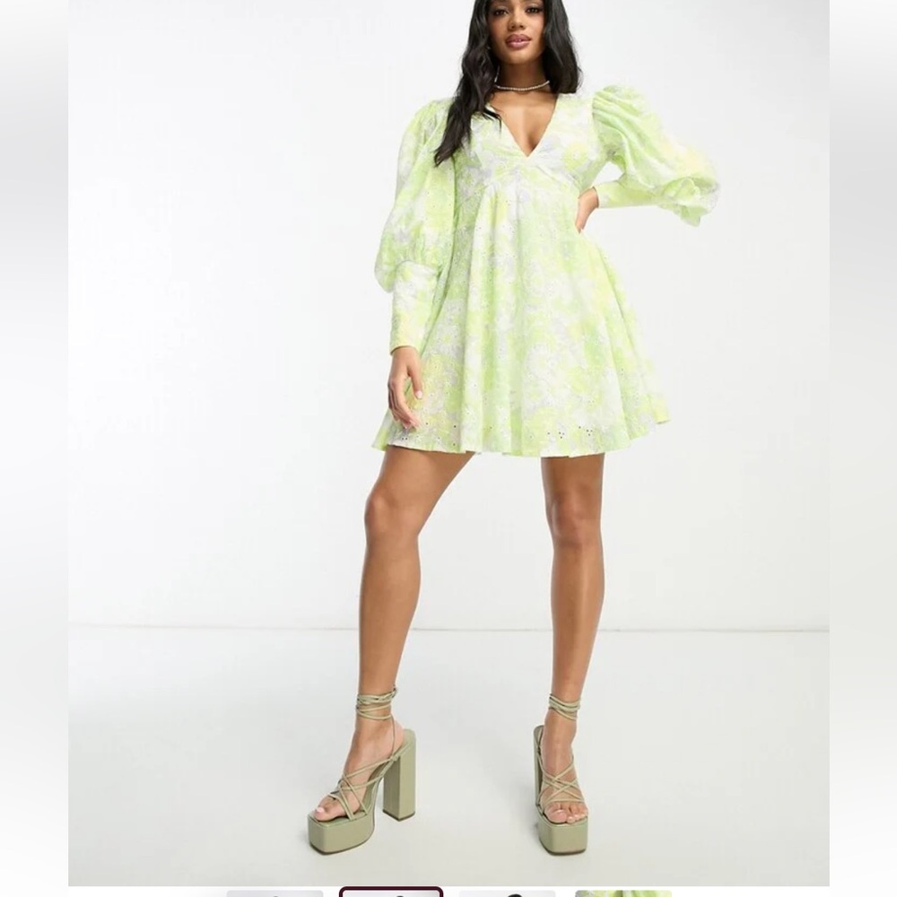 NWT ASOS Lux Size 0 Floral Eyelet Statement Long Sleeve Open-Back Dress